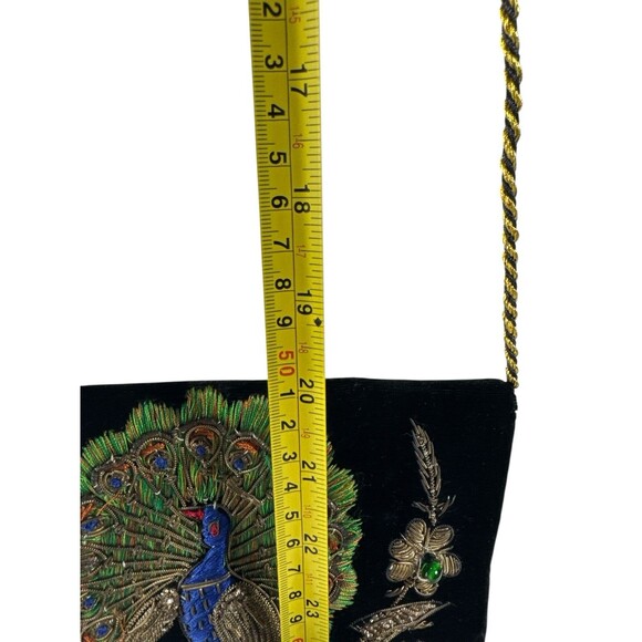 Vintage Black Velvet Peacock Evening Clutch Purse Zardozi Hand Embroidery - Picture 13 of 13